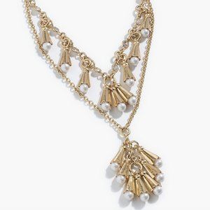 NWT- J Crew- Layered pearl fringe charm necklace